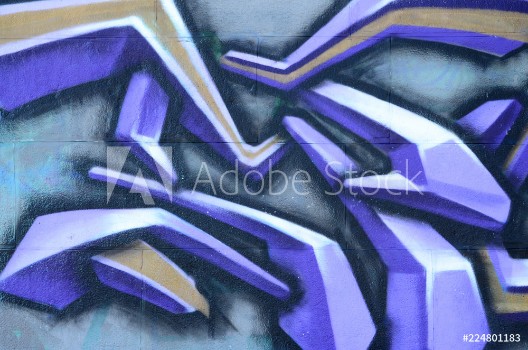 Picture of Fragment of graffiti drawings The old wall decorated with paint stains in the style of street art culture Colored background texture in purple tones